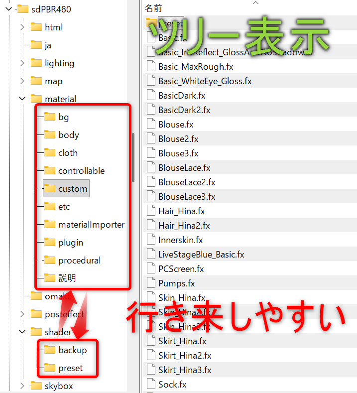 ツリー表示：「sdPBR」以下のフォルダにアクセスしやすい