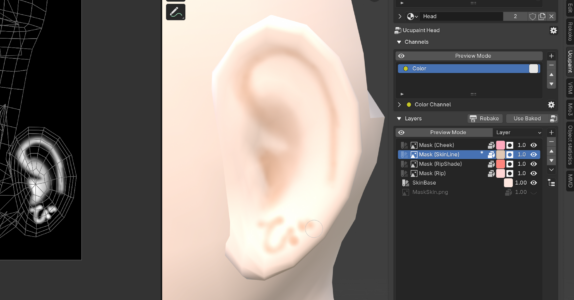 マスクを使った耳の描きこみ